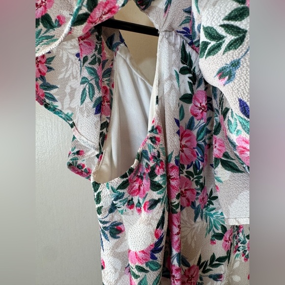 Betsey Johnson Off Shoulder Cream Pink Tropical Floral A Line Midi Dress Size 2 - Picture 4 of 13